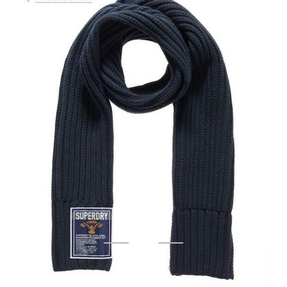 Superdry Super Cable Chunky Knit Navy Blue Unisex Scarf Black Label - Picture 2 of 7